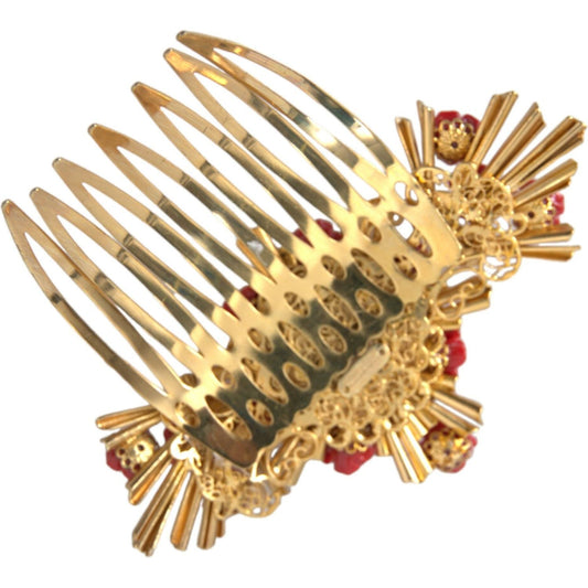 Dolce & Gabbana Gold Brass Crystal Heart Floral Hair Comb Dolce & Gabbana