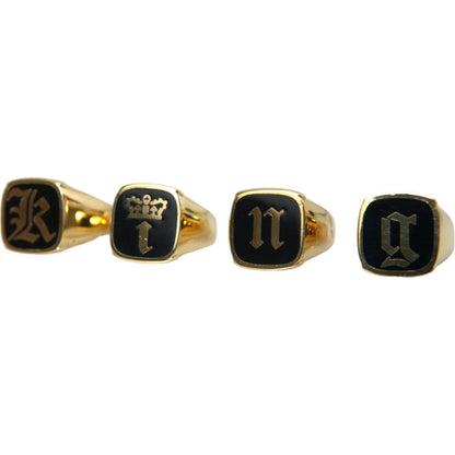 Dolce & Gabbana Gold Brass KING Enamel Set of 4 Ring