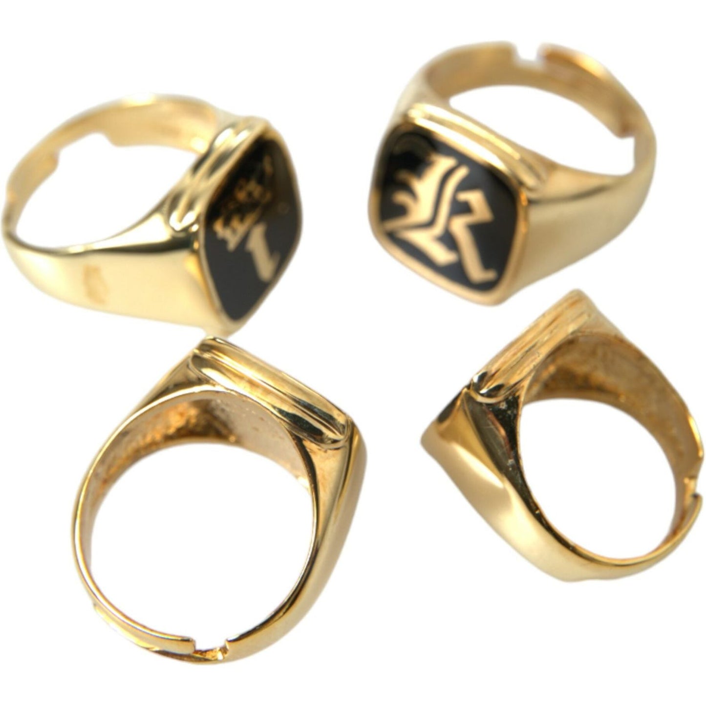 Dolce & Gabbana Gold Brass KING Enamel Set of 4 Ring