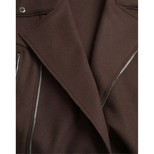 Dolce & Gabbana Brown Coat Short Biker Wool Jacket Dolce & Gabbana