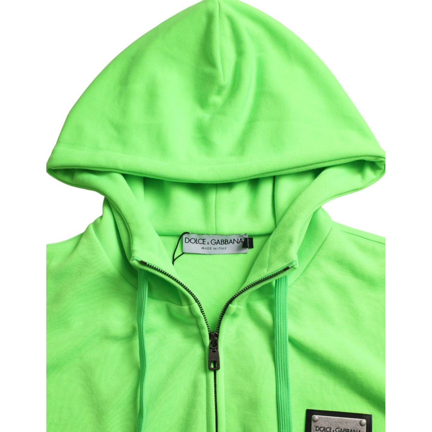 Dolce & Gabbana Neon Green Hooded Full Zip Top Sweater Dolce & Gabbana