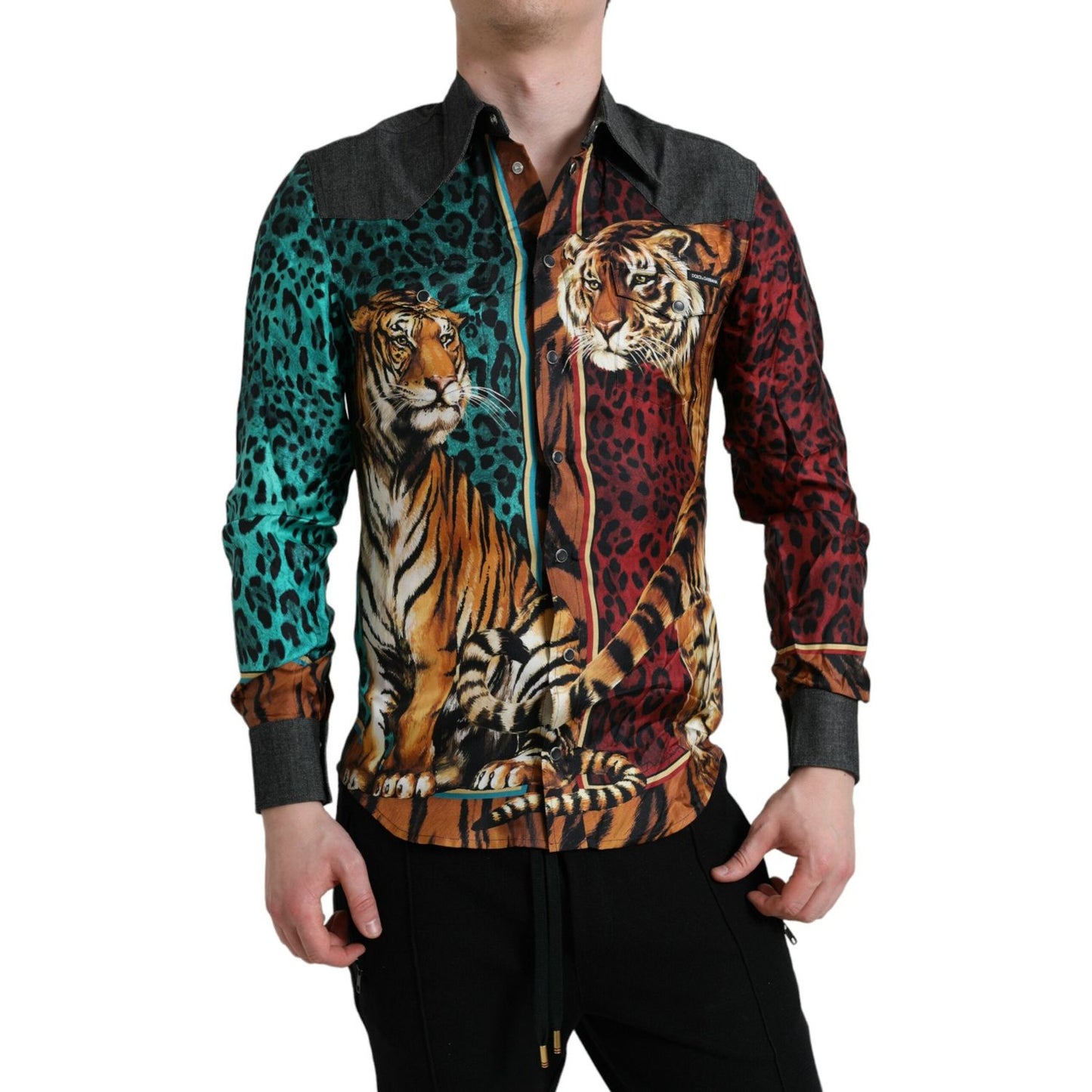 Dolce & Gabbana Multicolor Tiger Button Down Casual Shirt Dolce & Gabbana