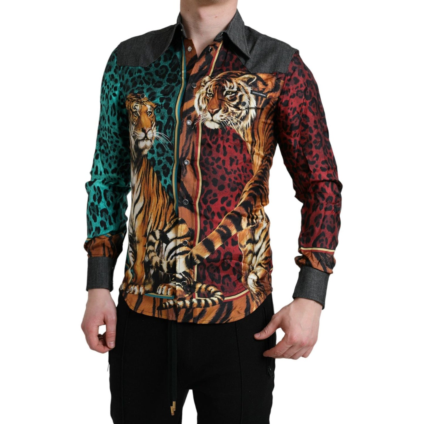 Dolce & Gabbana Multicolor Tiger Button Down Casual Shirt Dolce & Gabbana