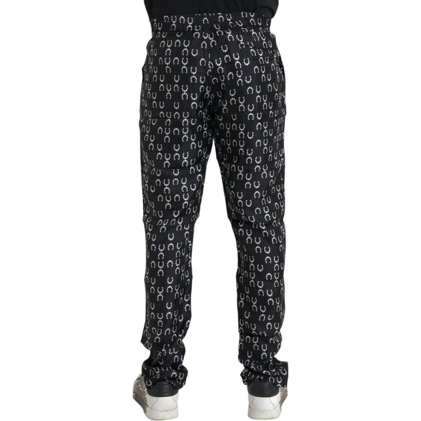 Dolce & Gabbana Black Horseshoe Print Silk Pants Dolce & Gabbana