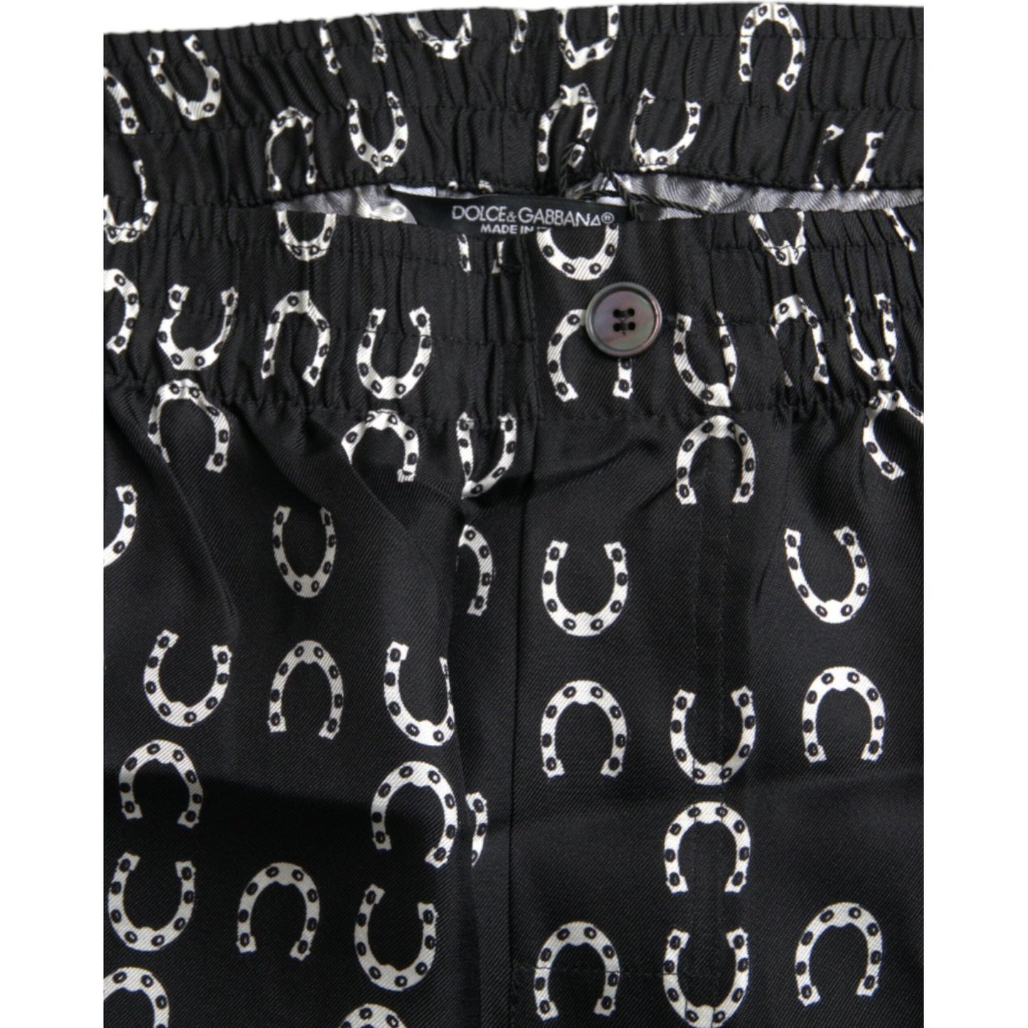 Dolce & Gabbana Black Horseshoe Print Silk Pants Dolce & Gabbana