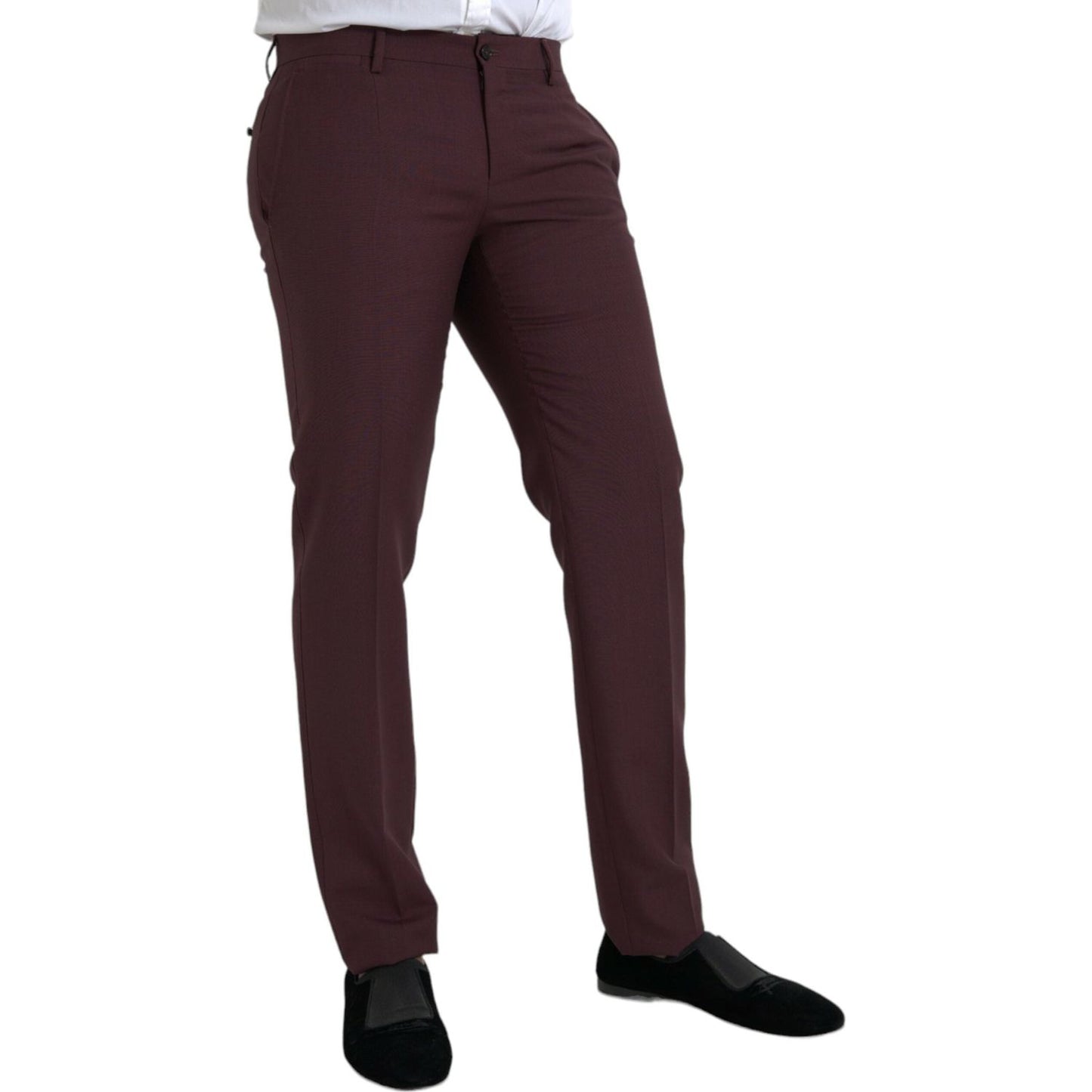 Dolce & Gabbana Maroon Wool Men Slim Fit Dress Pants Dolce & Gabbana