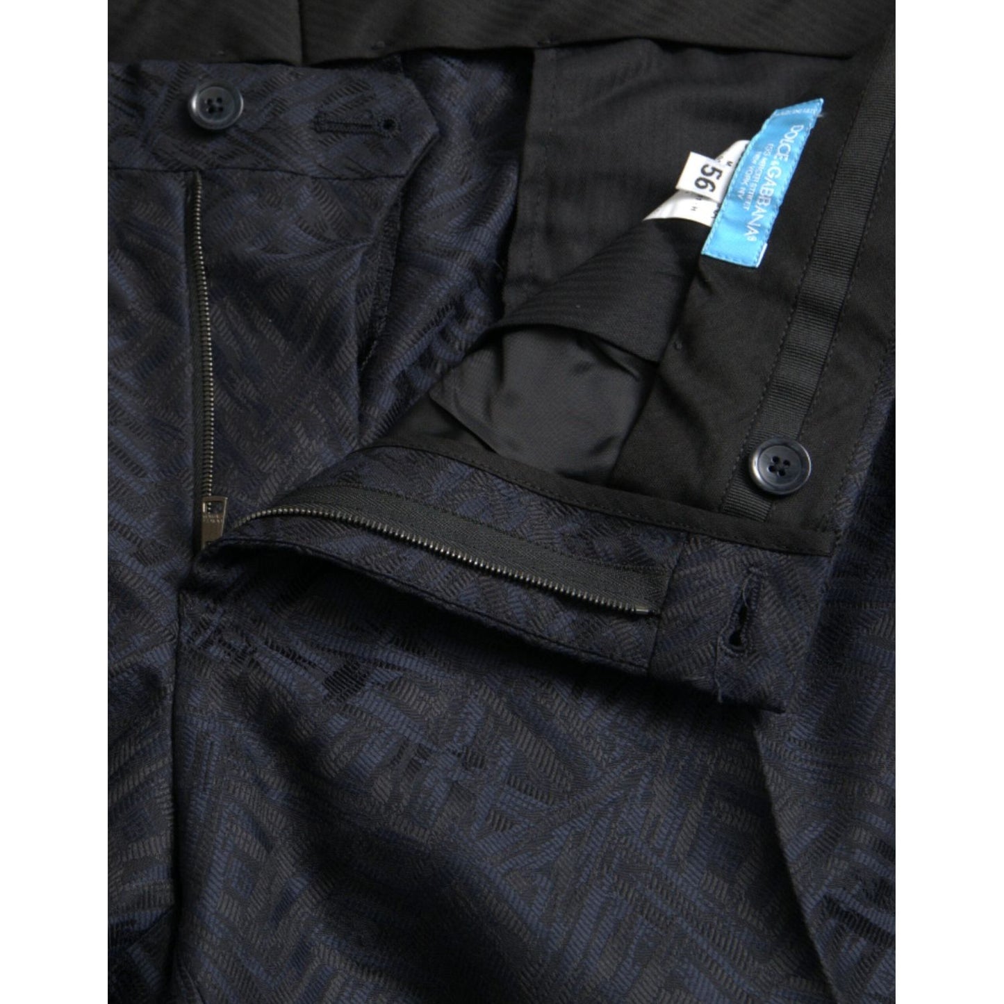 Dolce & Gabbana Blue Brocade Wool Skinny Men Dress Pants Dolce & Gabbana