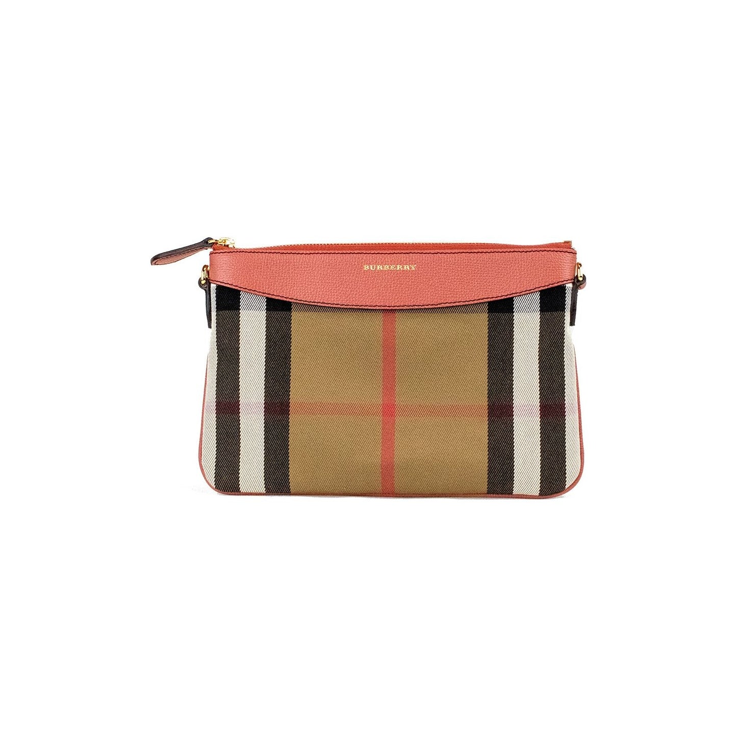 Burberry Peyton House Check Derby Cinnamon Red Grain Leather Pouch Crossbody Bag Burberry