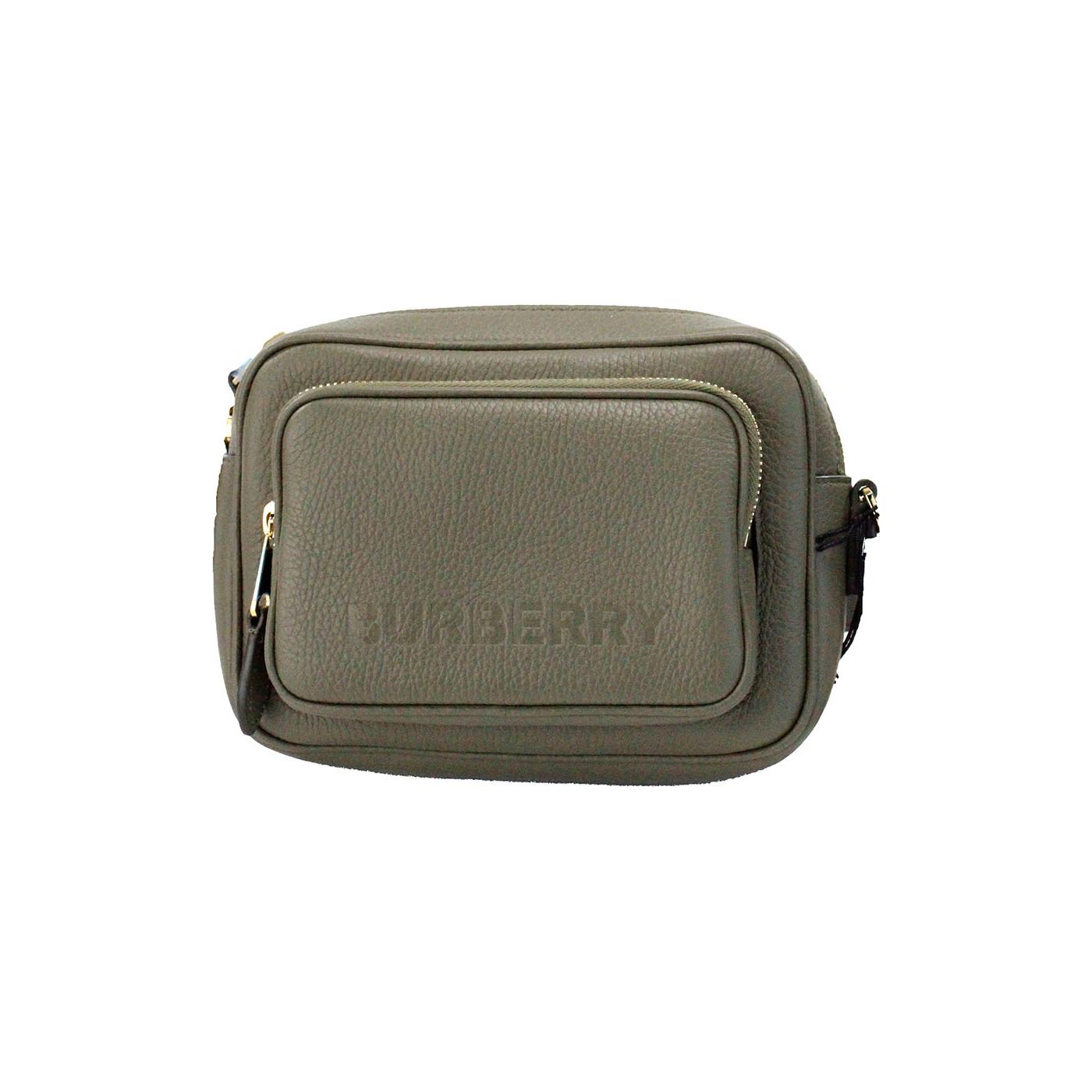 Burberry Small Branded Dark Fern Green Grainy Leather Camera Crossbody Bag Burberry