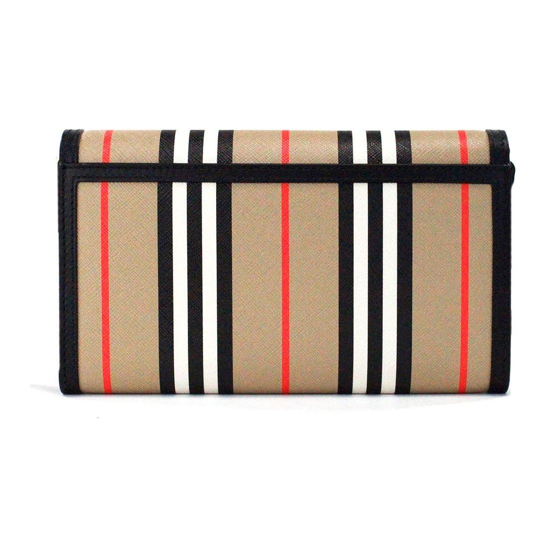 Burberry Hannah Icon Stripe Archive Black E-Canvas Leather Wallet Crossbody Bag