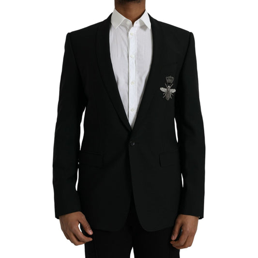 Dolce & Gabbana Black Crown Bee MARTINI Single Breasted Coat Blazer Dolce & Gabbana