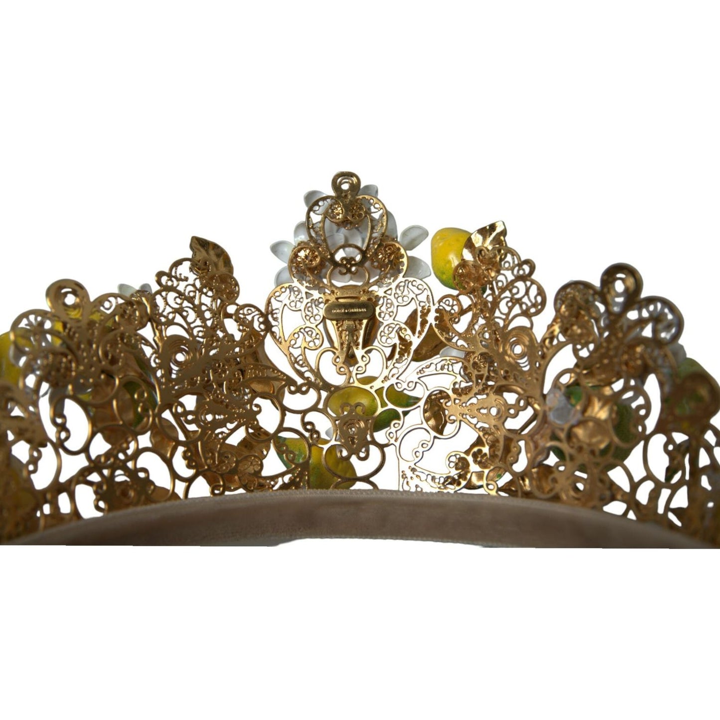 Dolce & Gabbana Gold Tone Brass Crystal Sicily Lemon Head Crown Tiara Dolce & Gabbana