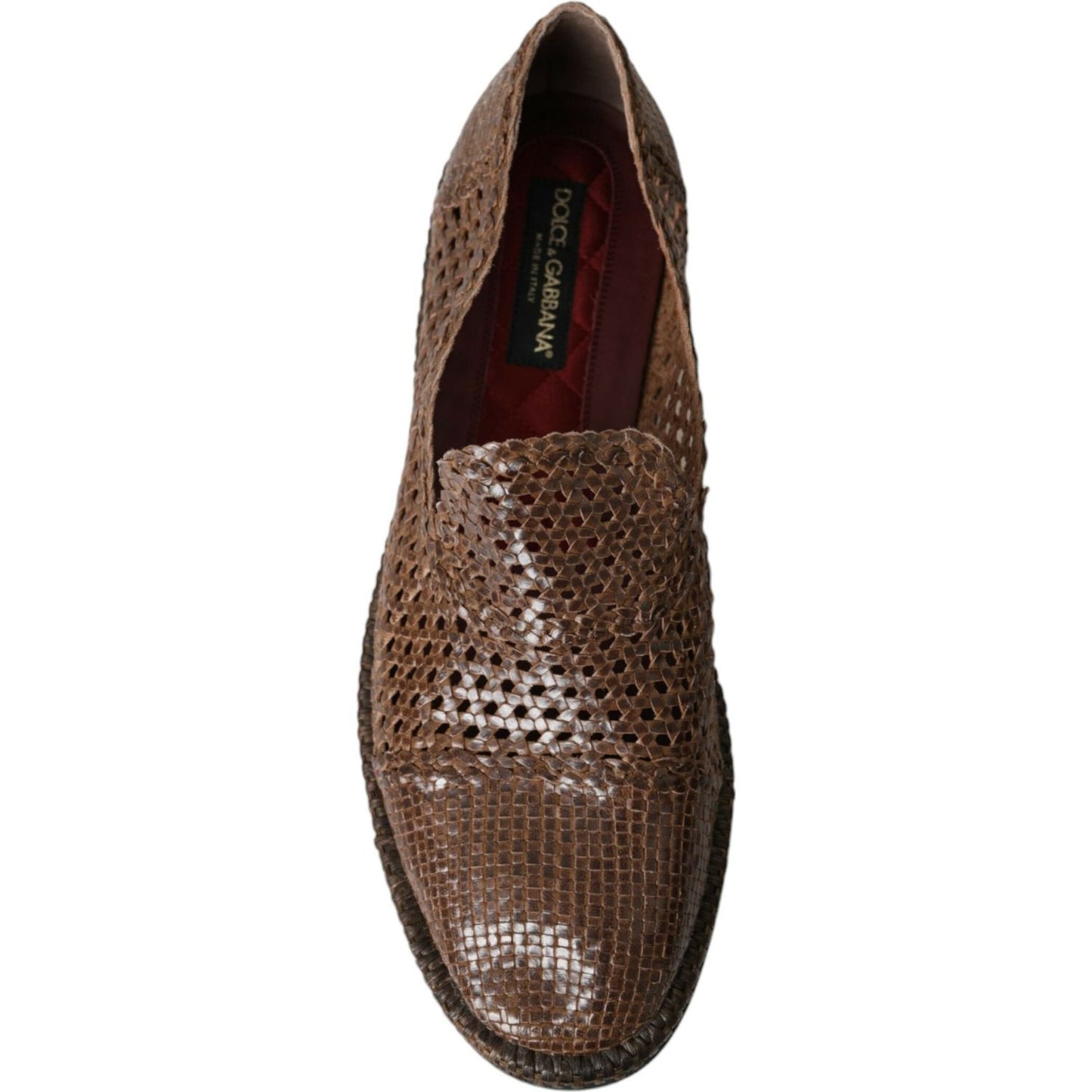 Dolce & Gabbana Brown Woven Leather Loafers Casual Shoes Dolce & Gabbana