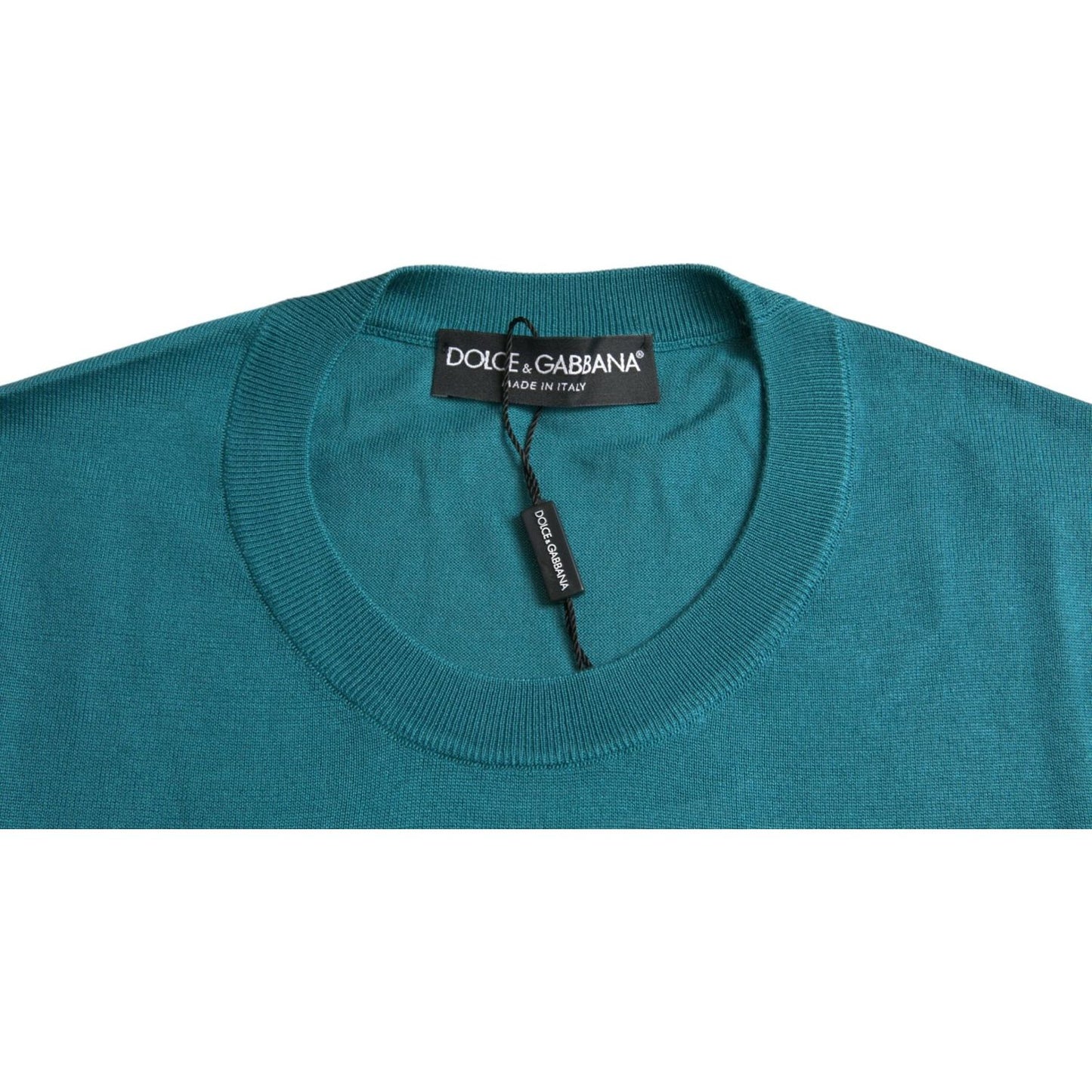 Dolce & Gabbana Dark Green Silk Crew Neck Pullover Sweater Dolce & Gabbana