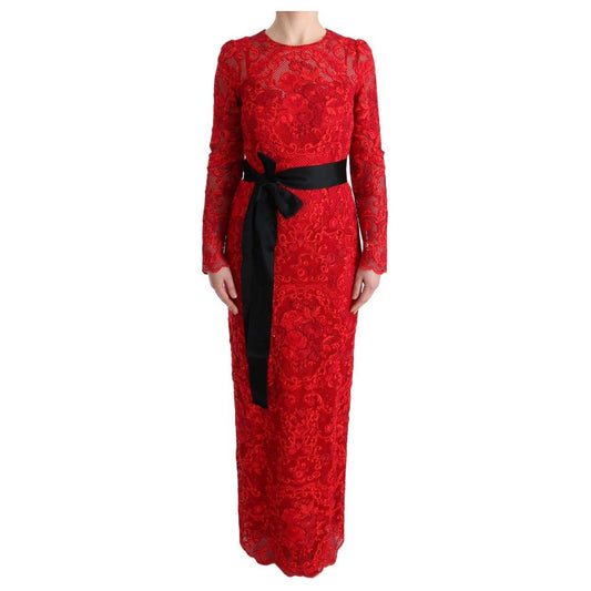 Dolce & Gabbana Red Floral Ricamo Sheath Long Dress