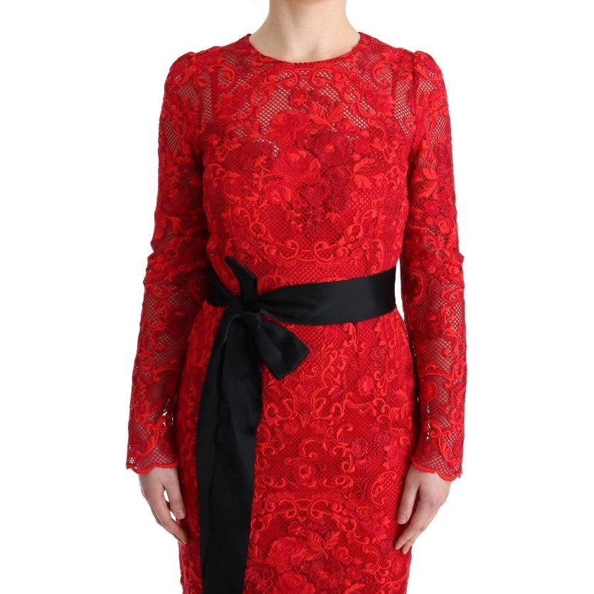 Dolce & Gabbana Elegant Red Sheath Dress with Silk Bow Belt WOMAN DRESSES Dolce & Gabbana