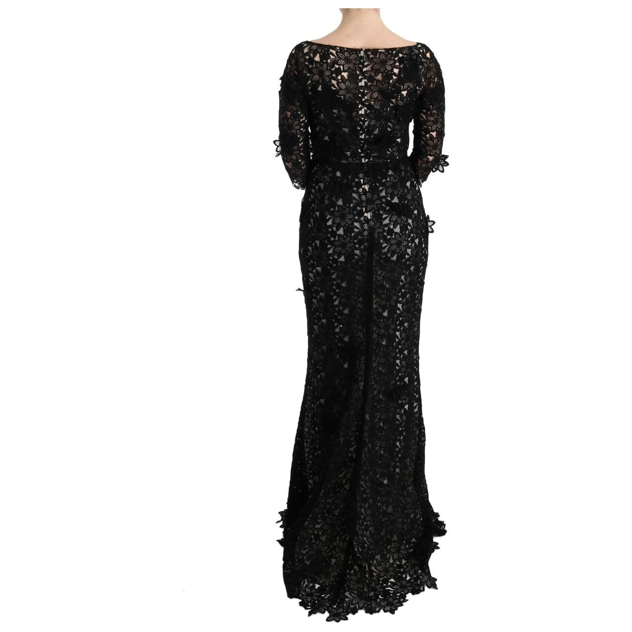 Dolce & Gabbana Elegant Black Maxi Shift Dress with Floral Applique Dresses Dolce & Gabbana