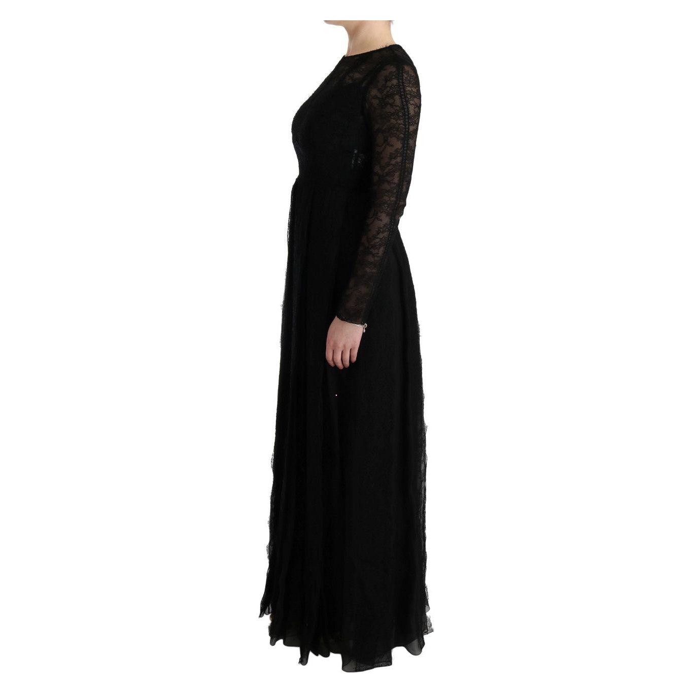 Dolce & Gabbana Black Floral Lace Sheath Silk Dress