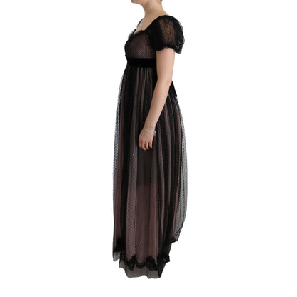 Dolce & Gabbana Black Pink Silk Long Shift Dress