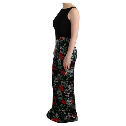 Dolce & Gabbana Multicolor Floral Print Stretch Sheath Long Dress