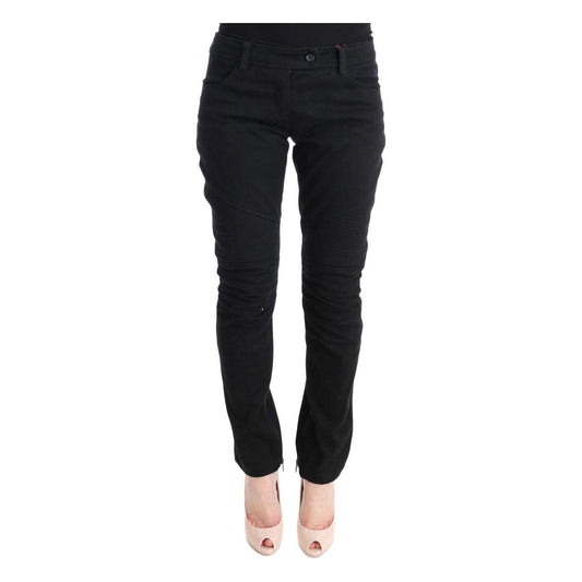 Ermanno Scervino Black Cotton Slim Fit Casual Pants