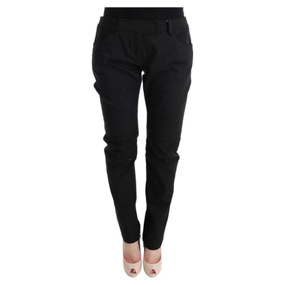 Ermanno Scervino Black Cotton Slim Fit Casual Pants