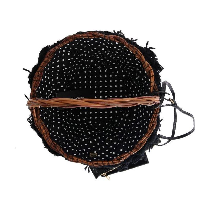 Dolce & Gabbana Beige Straw Snakeskin Pom Pom Crystal AGNESE Bag