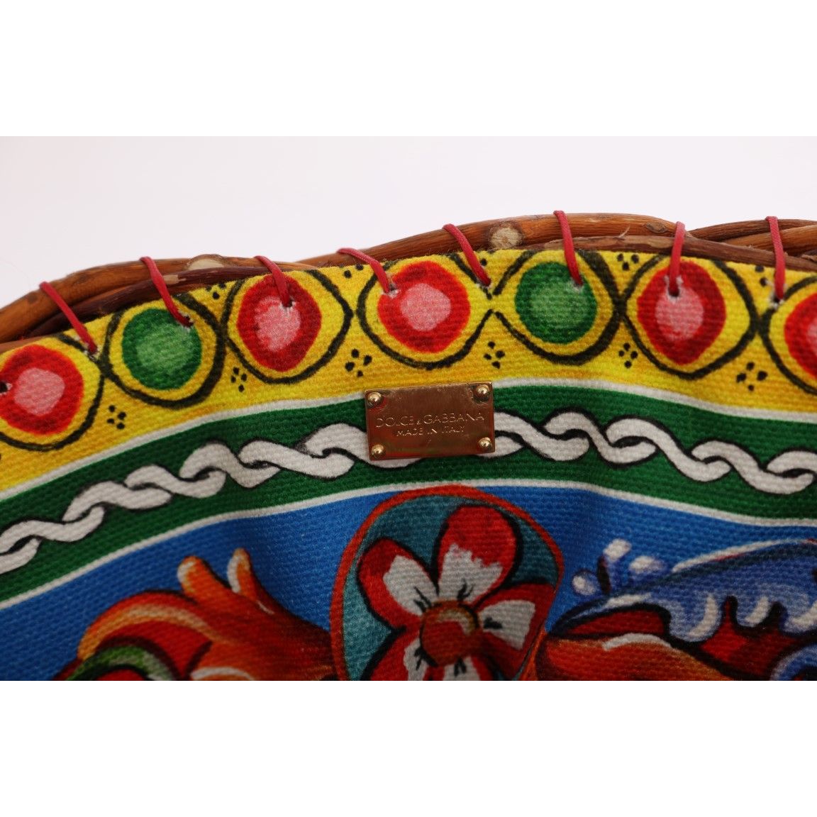 Dolce & Gabbana Multicolor AGNESE Straw Crystal Pom Pom Bag