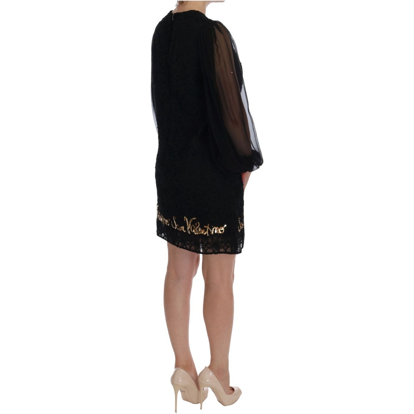 Black Lace Sequined Shift Dress