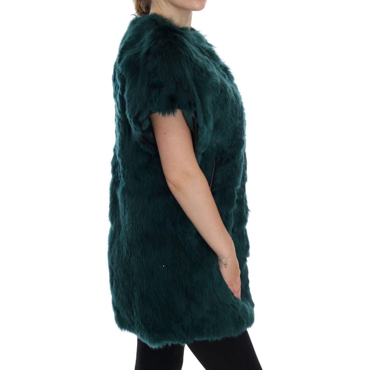 Dolce & Gabbana Exquisite Green Alpaca Fur Long Vest Dolce & Gabbana