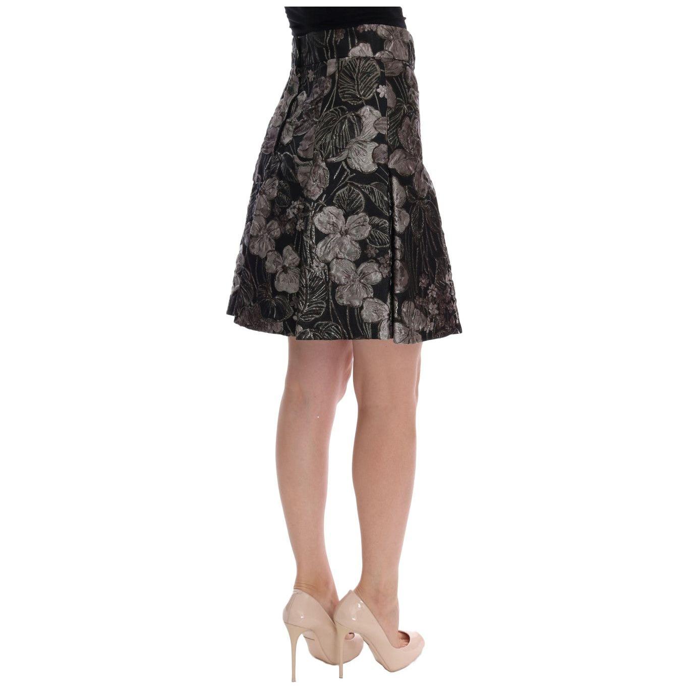 Dolce & Gabbana Black Silver Brocade Floral Skirt