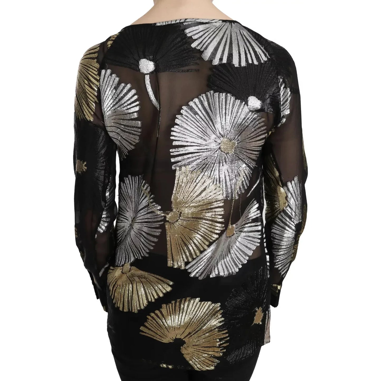 Dsquared² Gold Silver Silk Jacquard See Through Top Blouse Dsquared²