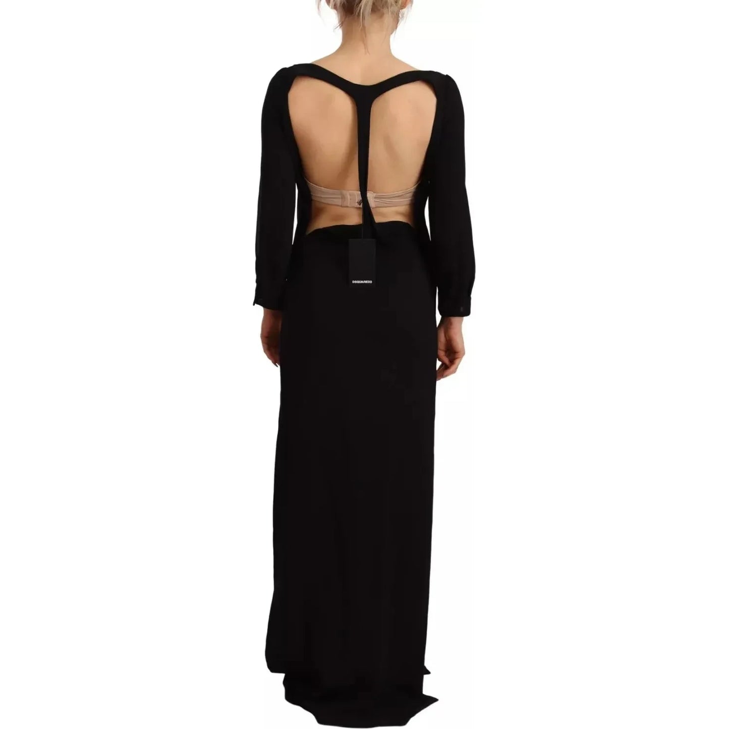 Dsquared² Black Long Sleeves Side Slit Floor Length Dress Dsquared²