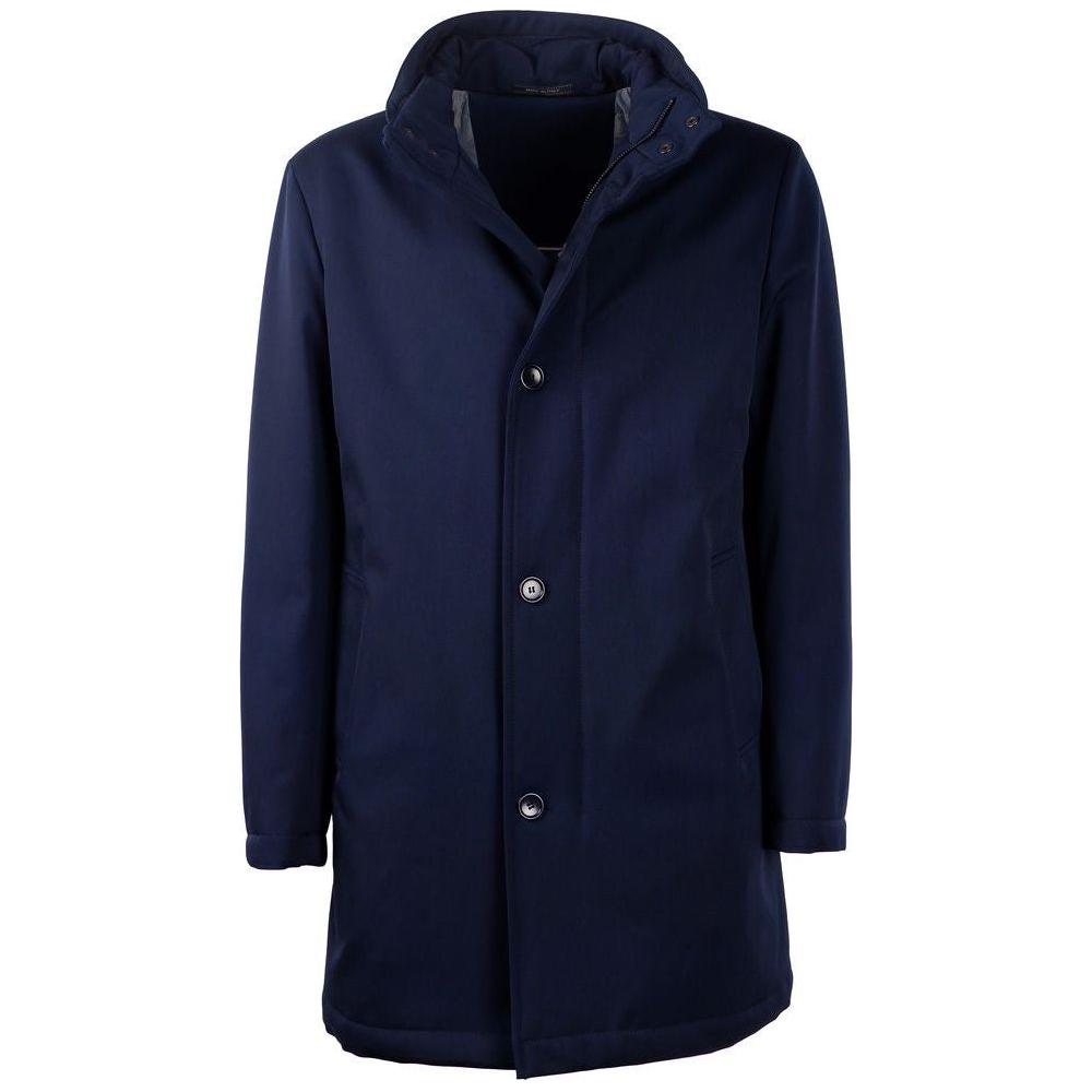 Made in Italy Elegant Blue Virgin Wool Storm System Coat Made in Italy