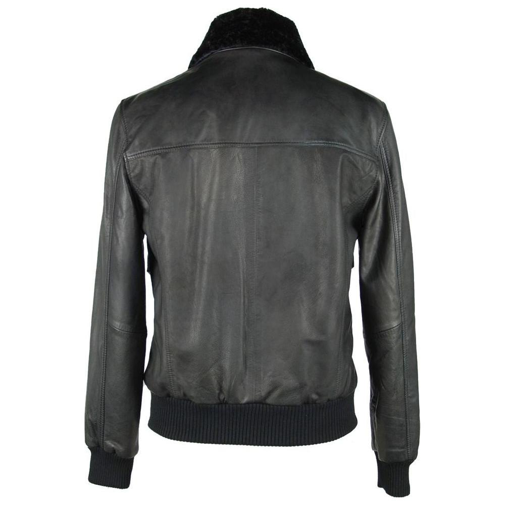 Emilio Romanelli Sleek Black Leather Zip Jacket Emilio Romanelli