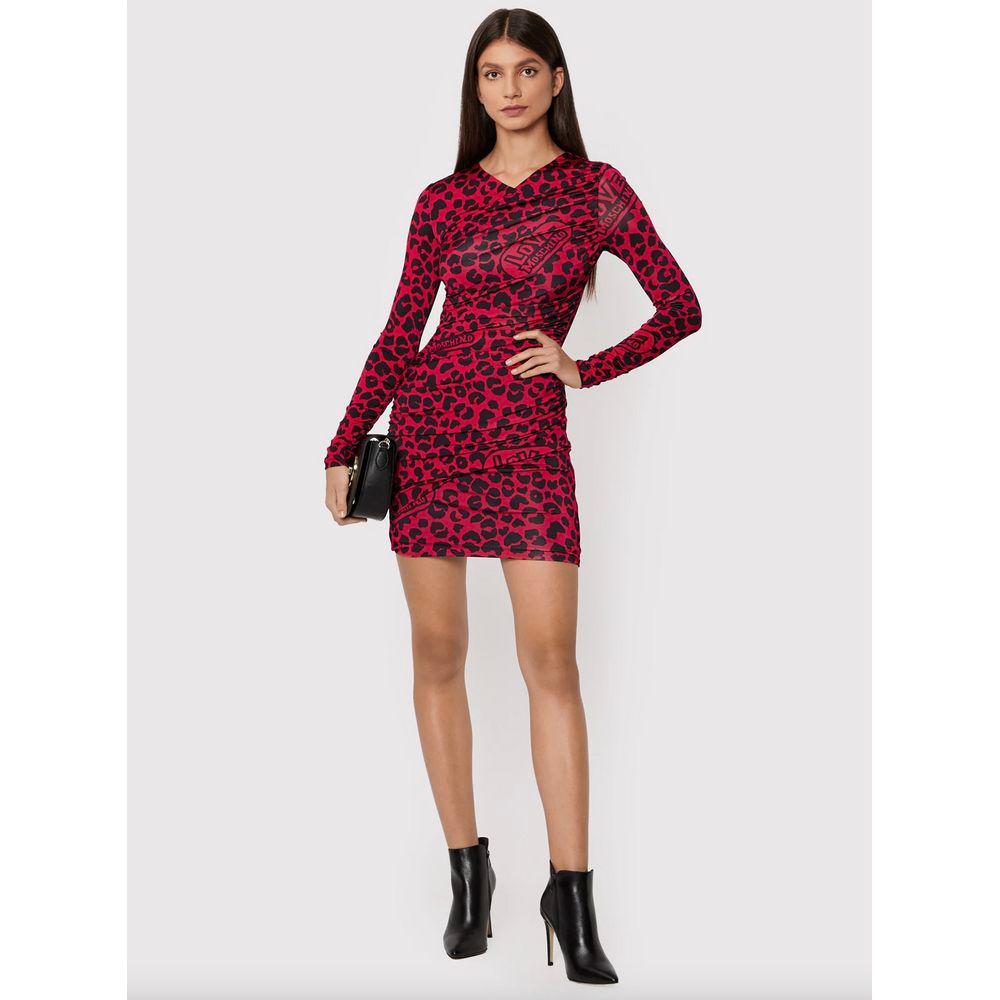 Love Moschino Chic Leopard Texture Dress in Pink and Black Love Moschino