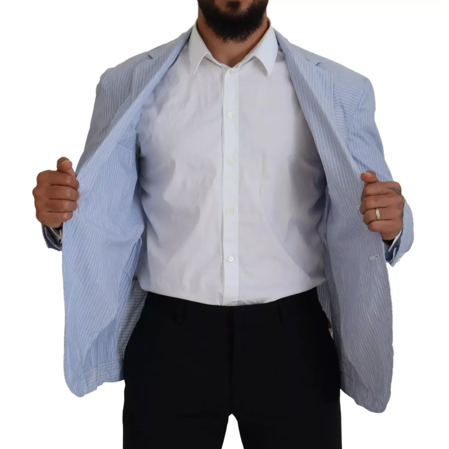 Dsquared² Blue Striped Single Breasted Formal Coat Blazer