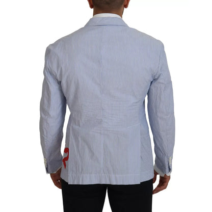 Dsquared² Blue Striped Single Breasted Formal Coat Blazer
