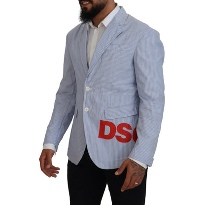 Dsquared² Blue Striped Single Breasted Formal Coat Blazer