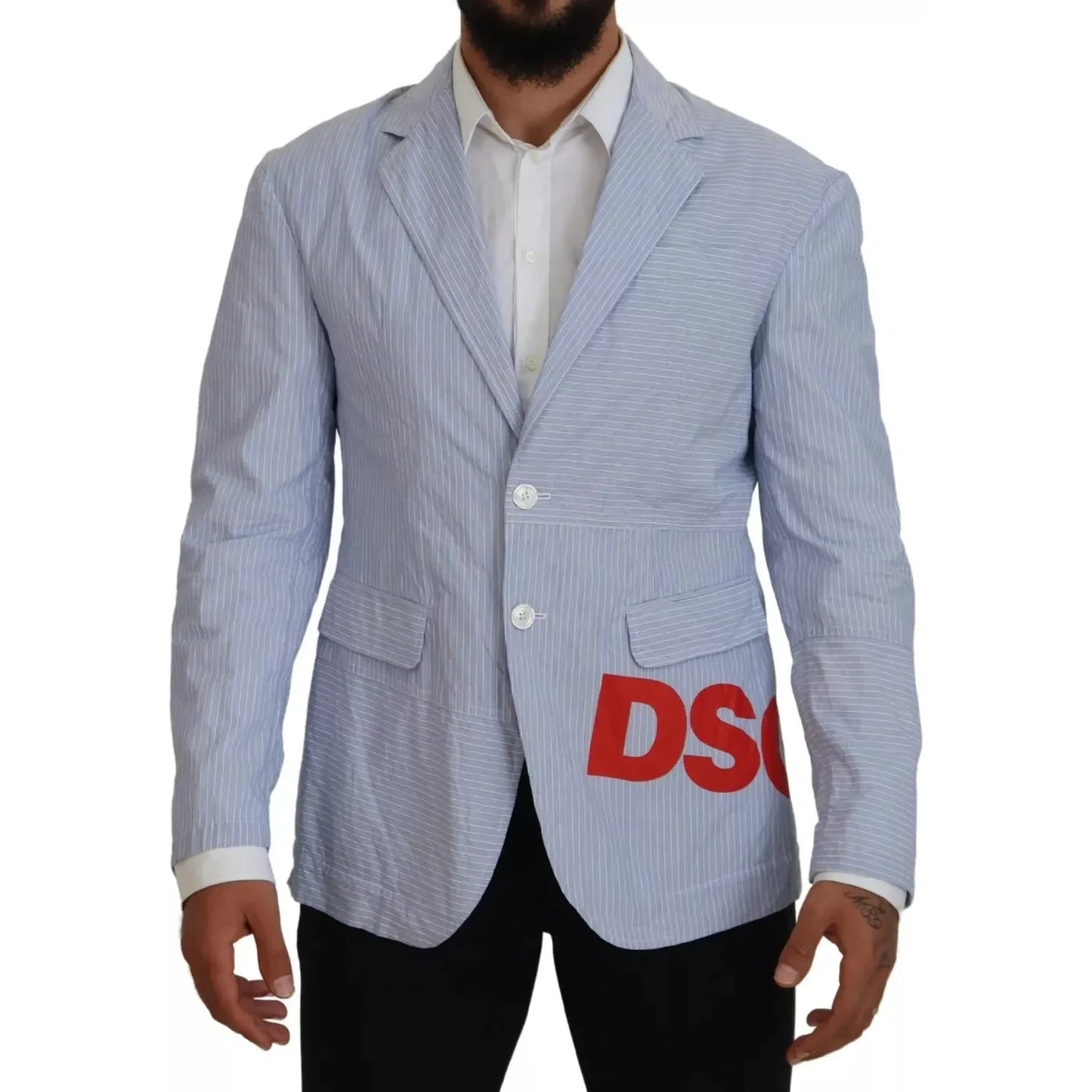 Dsquared² Blue Striped Single Breasted Formal Coat Blazer Dsquared²