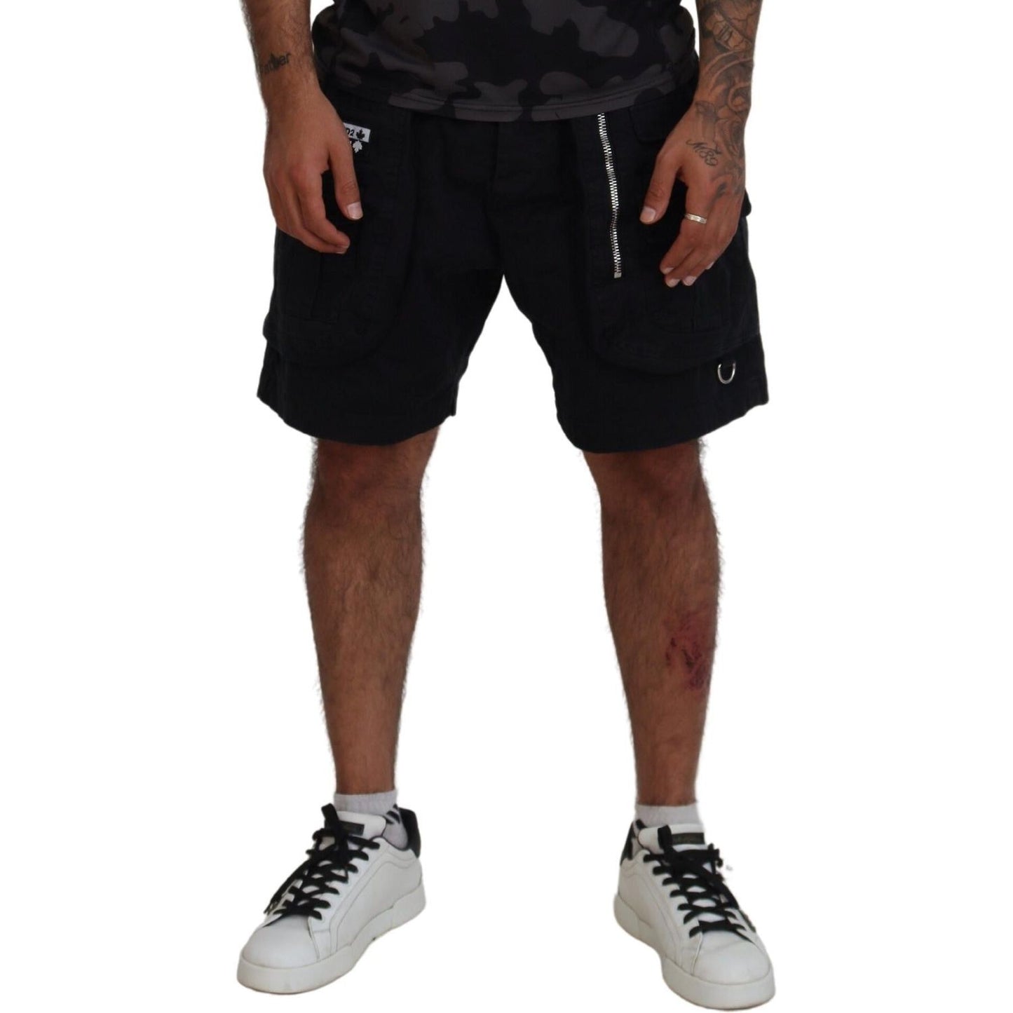 Dsquared² Black Cotton Cargo Boxer Above Knee Shorts Dsquared²