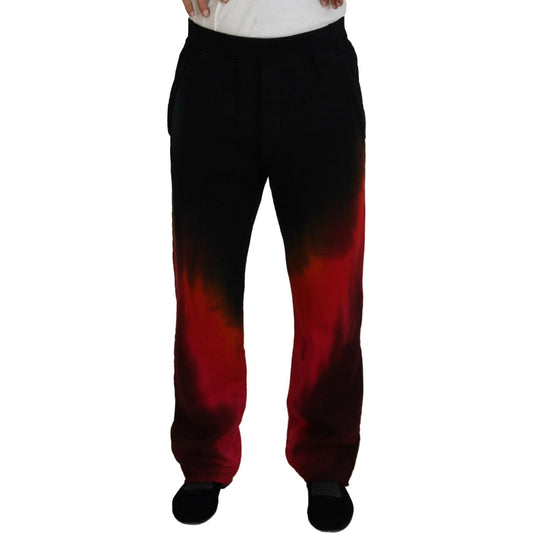 Dsquared² Black Red Cotton Logo Print Casual Pants Dsquared²