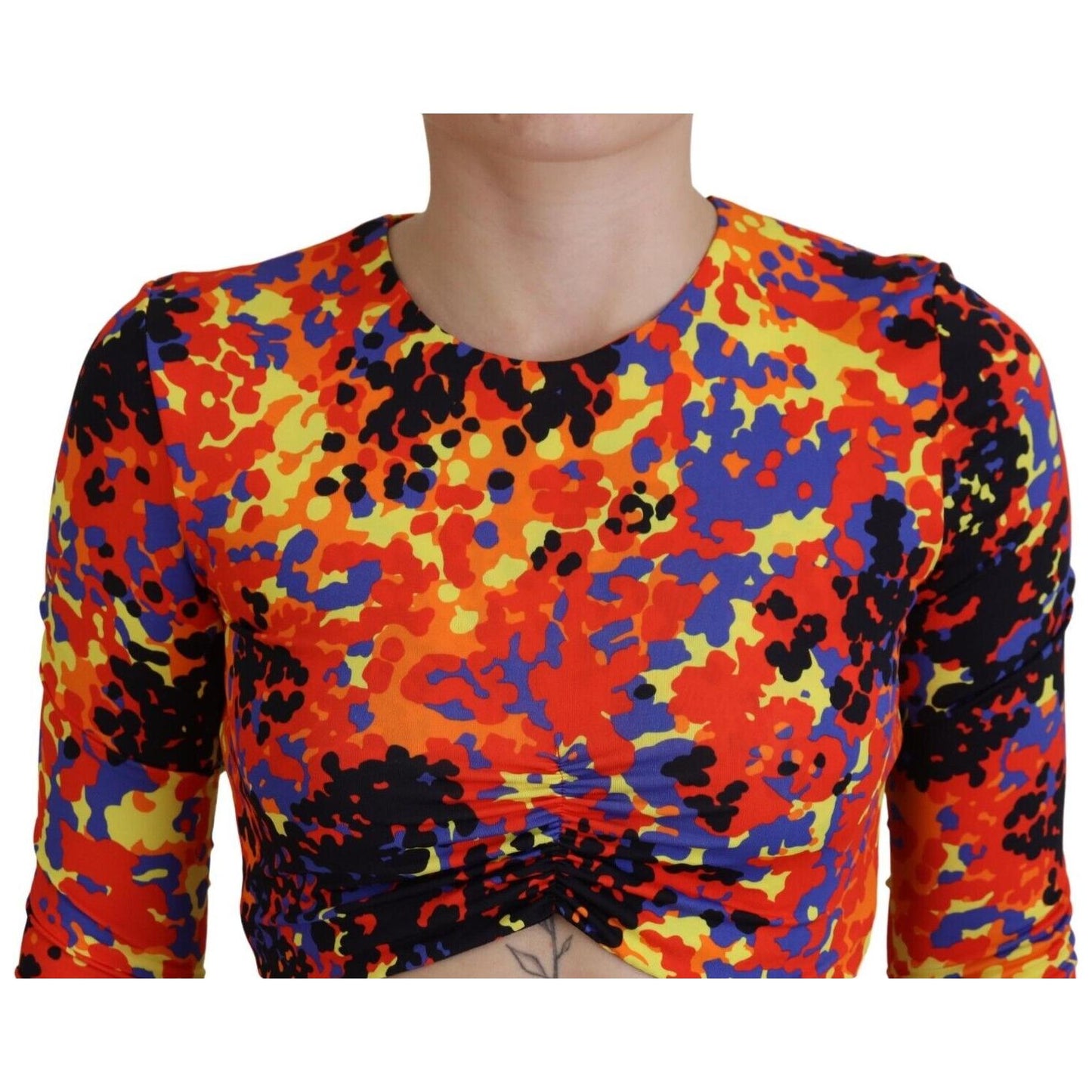 Dsquared² Multicolor Cami Long Sleeves Cropped Blouse Top 1728,67345645728,97% Viscose 3% Elastane,Clothing,Dsquared²,IT38 | XS,Long Sleeve - T-Shirts - Clothing,Multicolor,Preowned / Defect,T-Shirts - Clothing,Tops & T-Shirts - Women - Clothing,Women