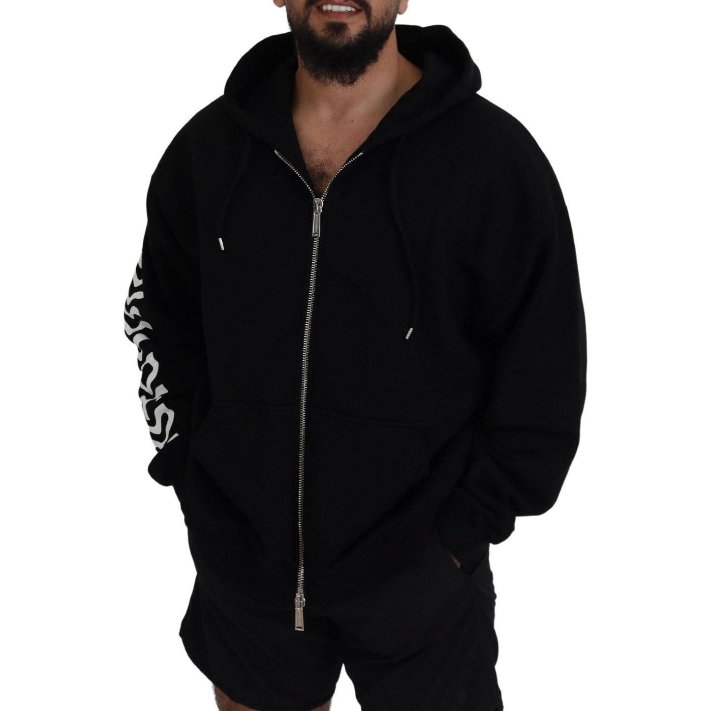 Dsquared² Black Hooded Full Zip Printed Sleeves Sweater Dsquared²