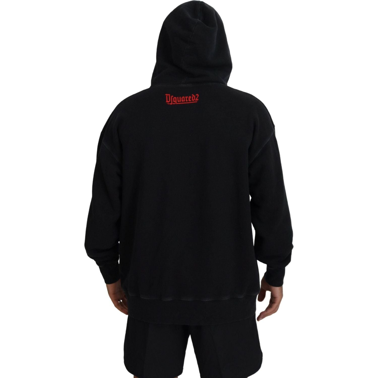 Dsquared² Black Cotton Hooded Printed Men Pullover Sweater