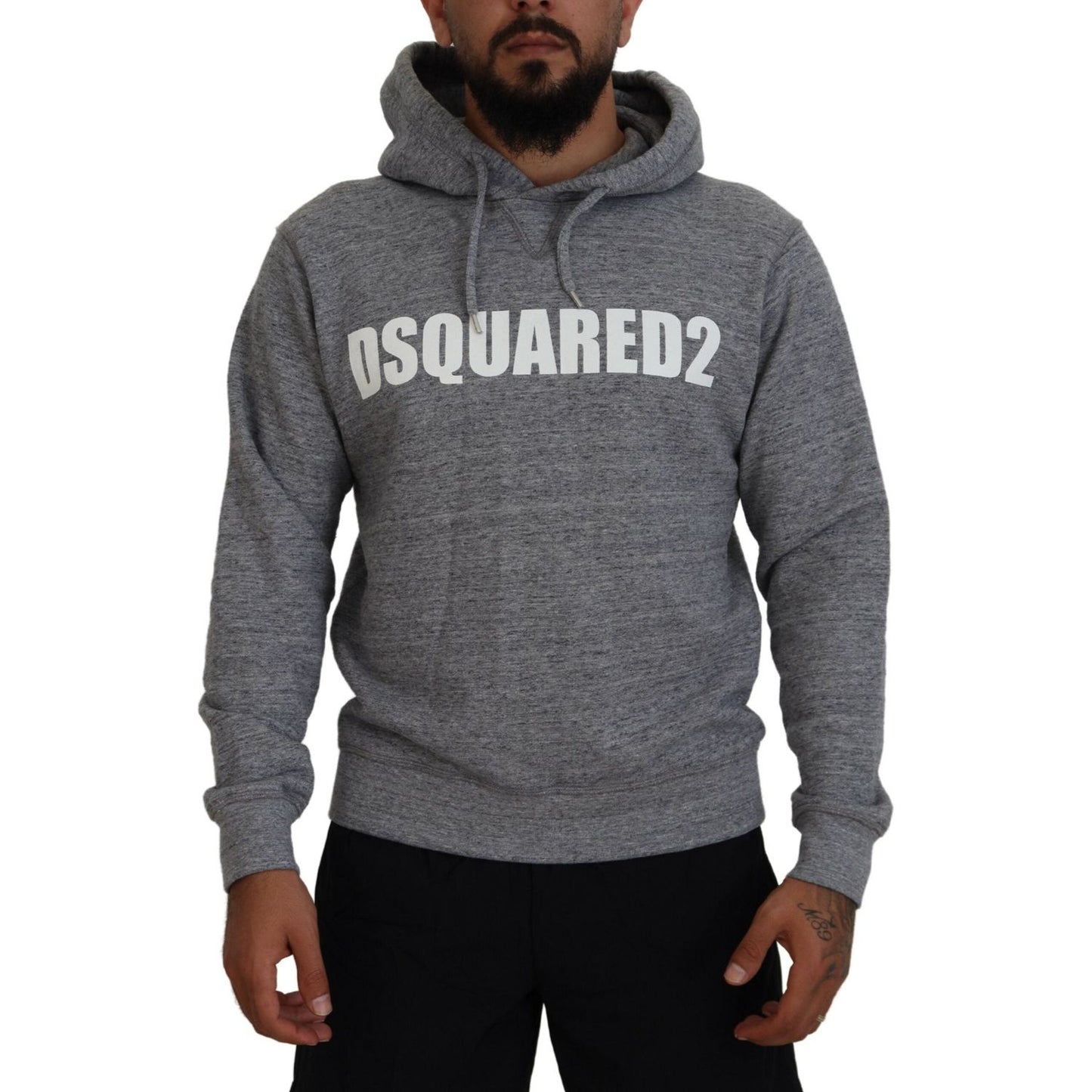 Dsquared² Gray Cotton Hooded Logo Print Men Pullover Sweater Dsquared²