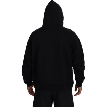 Dsquared² Black Cotton Hooded Printed Men Pullover Sweater