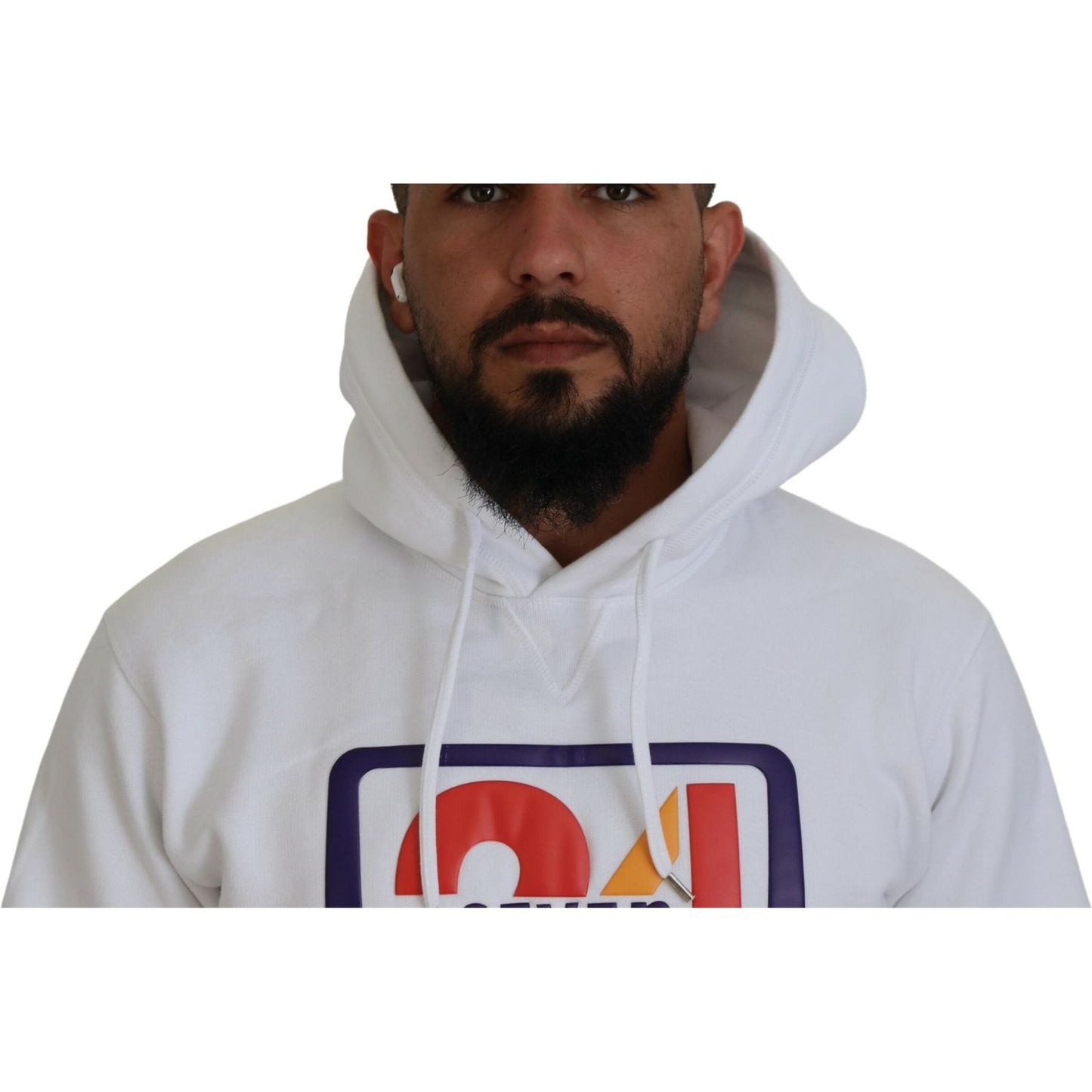 Dsquared² White Cotton Hooded Printed Men Pullover Sweater Dsquared²