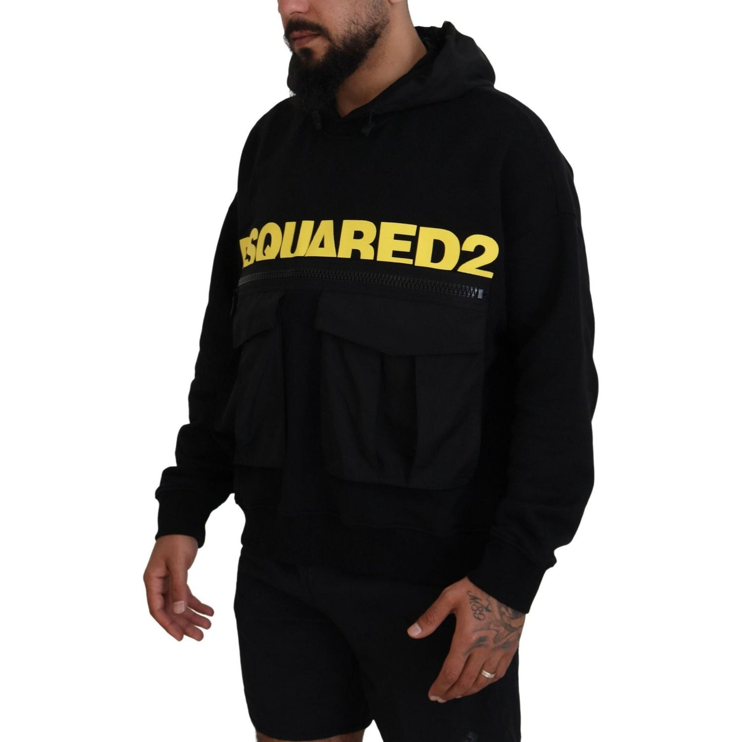 Dsquared² Black Cotton Hooded Printed Pullover Sweater Dsquared²