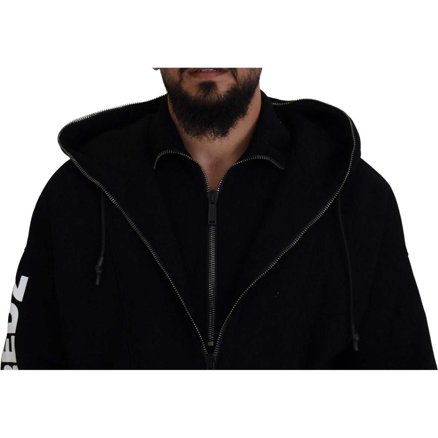 Dsquared² Black Hooded Printed Sleeves Double Zip Sweater Dsquared²